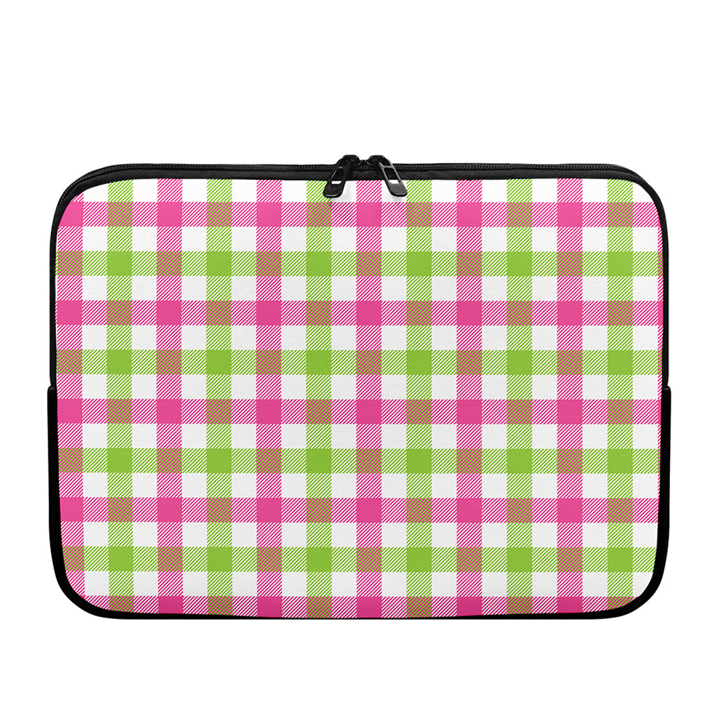 White Pink And Green Buffalo Plaid Print Laptop Sleeve