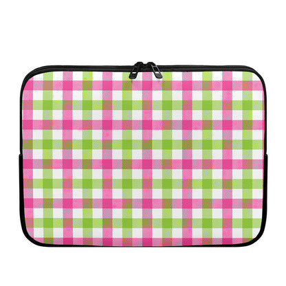 White Pink And Green Buffalo Plaid Print Laptop Sleeve