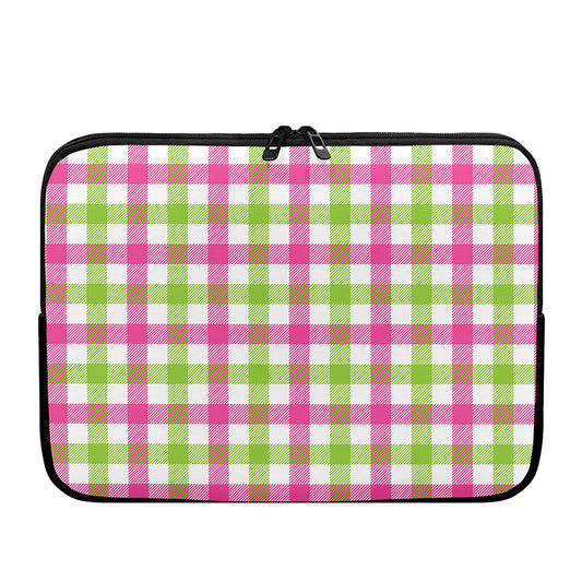 White Pink And Green Buffalo Plaid Print Laptop Sleeve