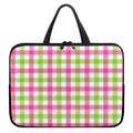White Pink And Green Buffalo Plaid Print Laptop Sleeve With Handle