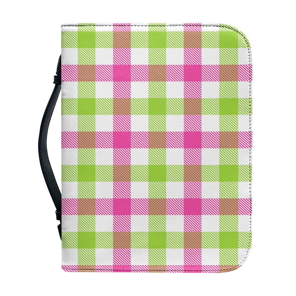 White Pink And Green Buffalo Plaid Print Leather Bible Cover
