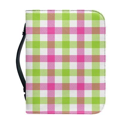 White Pink And Green Buffalo Plaid Print Leather Bible Cover