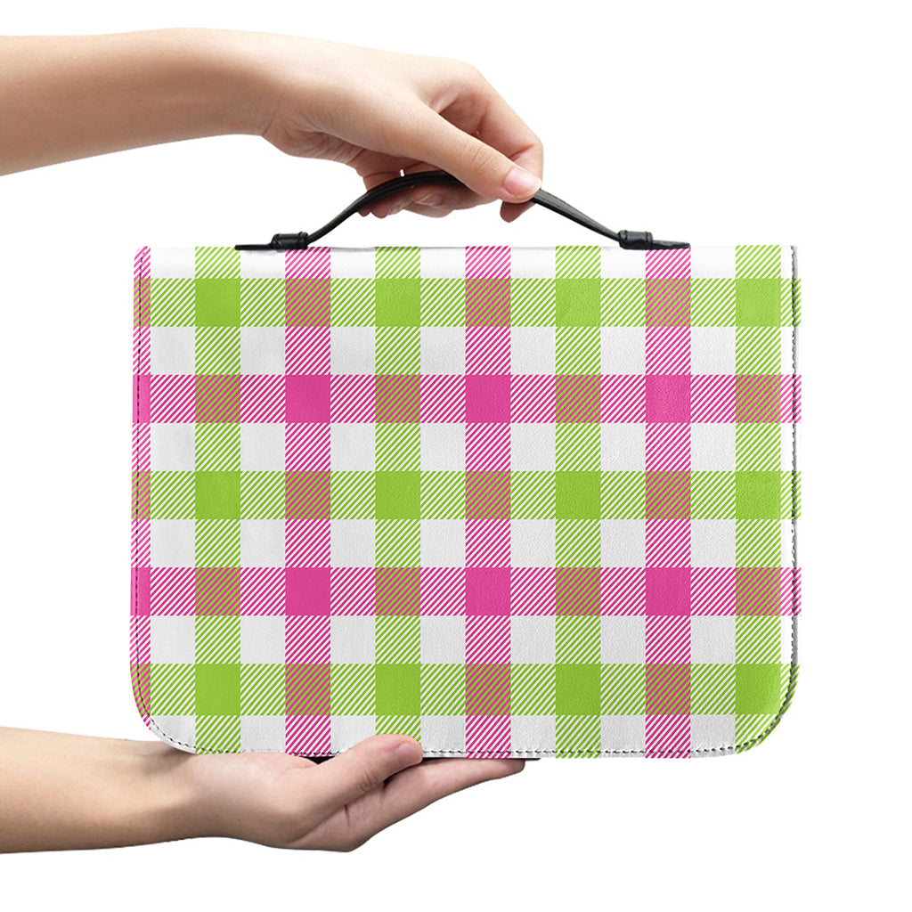 White Pink And Green Buffalo Plaid Print Leather Bible Cover