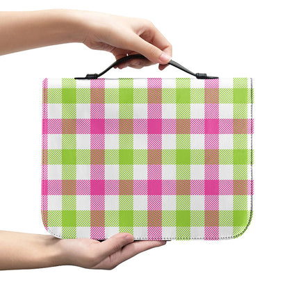 White Pink And Green Buffalo Plaid Print Leather Bible Cover