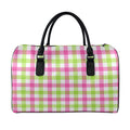 White Pink And Green Buffalo Plaid Print Leather Duffel Bag