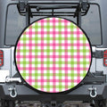 White Pink And Green Buffalo Plaid Print Leather Spare Tire Cover