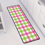 White Pink And Green Buffalo Plaid Print Long Kitchen Mat