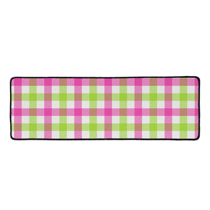 White Pink And Green Buffalo Plaid Print Long Kitchen Mat