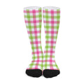 White Pink And Green Buffalo Plaid Print Long Socks