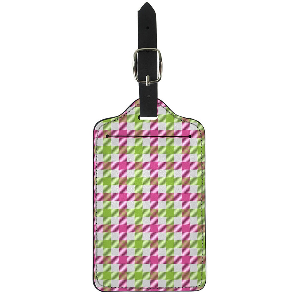 White Pink And Green Buffalo Plaid Print Luggage Tag