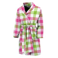 White Pink And Green Buffalo Plaid Print Men's Bathrobe