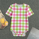 White Pink And Green Buffalo Plaid Print Men's Bodysuit