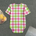 White Pink And Green Buffalo Plaid Print Men's Bodysuit