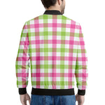 White Pink And Green Buffalo Plaid Print Men's Bomber Jacket