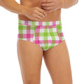 White Pink And Green Buffalo Plaid Print Men's Briefs