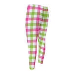 White Pink And Green Buffalo Plaid Print Men's Compression Pants