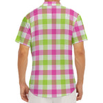 White Pink And Green Buffalo Plaid Print Men's Deep V-Neck Shirt