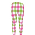 White Pink And Green Buffalo Plaid Print Men's Leggings
