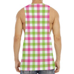 White Pink And Green Buffalo Plaid Print Men's Muscle Tank Top