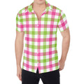 White Pink And Green Buffalo Plaid Print Men's Shirt