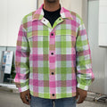 White Pink And Green Buffalo Plaid Print Men's Shirt Jacket