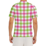 White Pink And Green Buffalo Plaid Print Men's Short Sleeve Rash Guard
