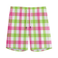 White Pink And Green Buffalo Plaid Print Men's Athletic Shorts