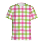 White Pink And Green Buffalo Plaid Print Men's Sports T-Shirt