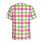 White Pink And Green Buffalo Plaid Print Men's Sports T-Shirt