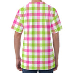 White Pink And Green Buffalo Plaid Print Men's Velvet T-Shirt