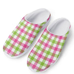 White Pink And Green Buffalo Plaid Print Mesh Casual Shoes