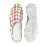 White Pink And Green Buffalo Plaid Print Mesh Casual Shoes