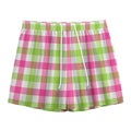 White Pink And Green Buffalo Plaid Print Mesh Shorts