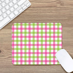 White Pink And Green Buffalo Plaid Print Mouse Pad