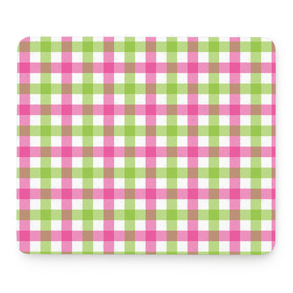 White Pink And Green Buffalo Plaid Print Mouse Pad