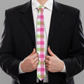 White Pink And Green Buffalo Plaid Print Necktie