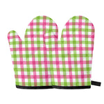 White Pink And Green Buffalo Plaid Print Oven Mitts