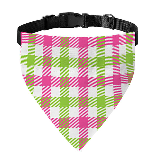 White Pink And Green Buffalo Plaid Print Over The Collar Dog Bandana