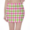 White Pink And Green Buffalo Plaid Print Pencil Mini Skirt