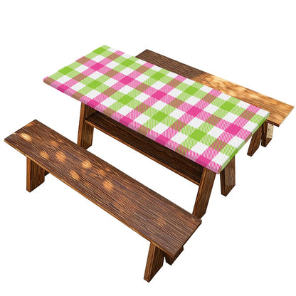 White Pink And Green Buffalo Plaid Print Picnic Table Cover