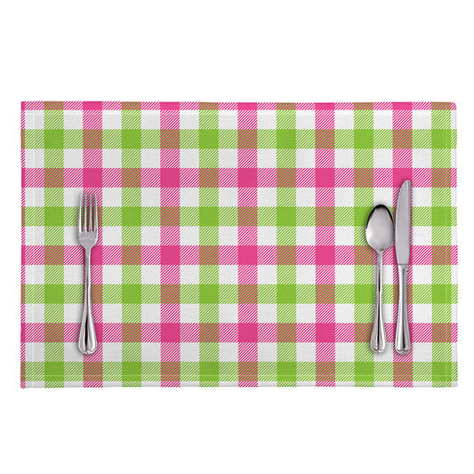White Pink And Green Buffalo Plaid Print Placemat