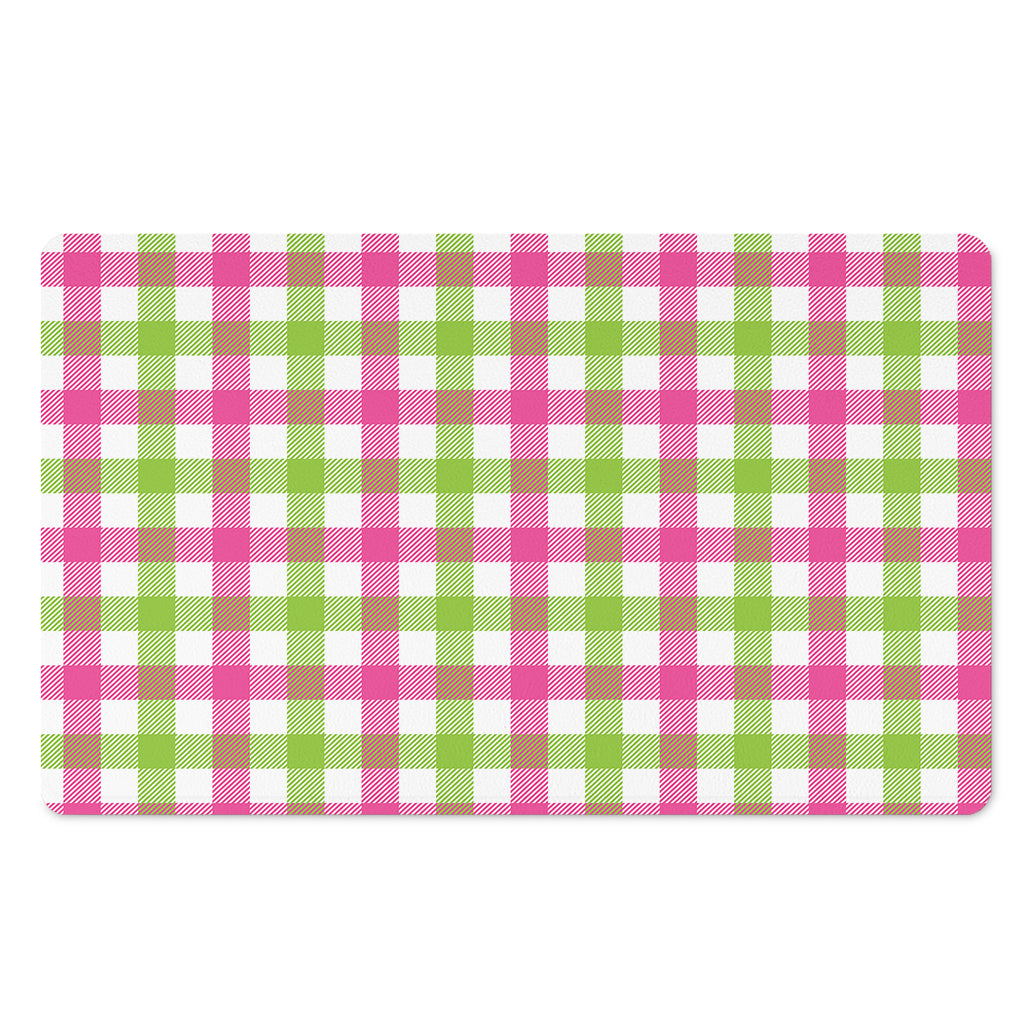White Pink And Green Buffalo Plaid Print Polyester Doormat
