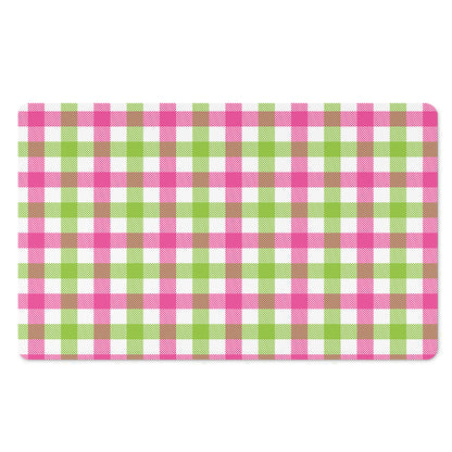White Pink And Green Buffalo Plaid Print Polyester Doormat