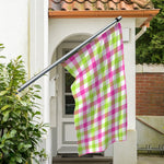 White Pink And Green Buffalo Plaid Print Polyester Flag