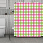White Pink And Green Buffalo Plaid Print Polyester Shower Curtain