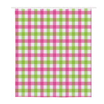 White Pink And Green Buffalo Plaid Print Polyester Shower Curtain