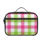 White Pink And Green Buffalo Plaid Print Portable Lunch Bag
