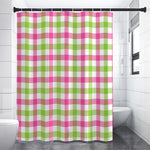 White Pink And Green Buffalo Plaid Print Premium Shower Curtain