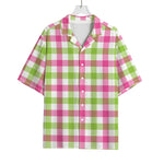 White Pink And Green Buffalo Plaid Print Rayon Hawaiian Shirt