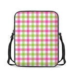 White Pink And Green Buffalo Plaid Print Rectangular Crossbody Bag